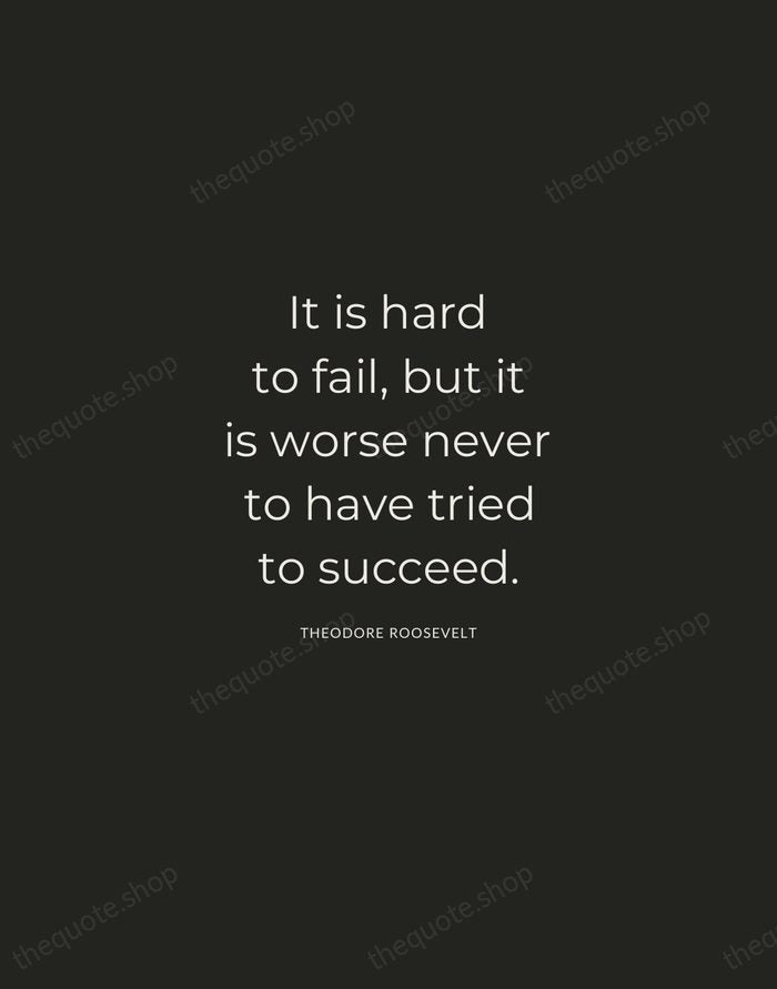 It is hard to fail, but it is worse never to have… — Theodore Roosevelt — Charcoal Sans