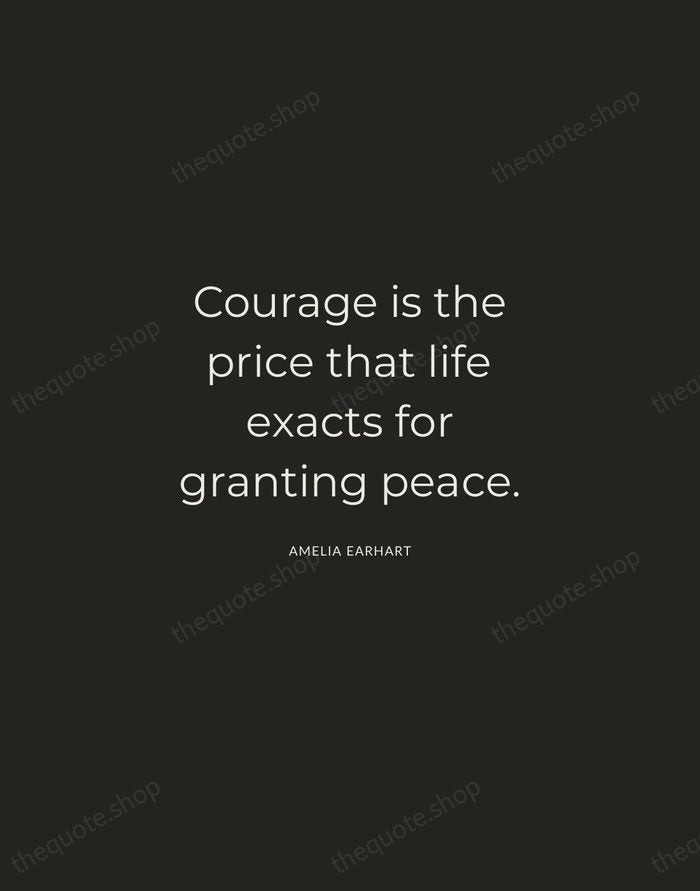 Courage is the price that life exacts for granting peace. — Amelia Earhart — Charcoal Sans
