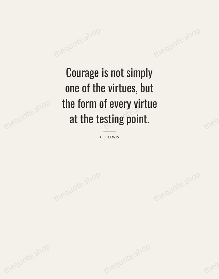 Courage is not simply one of the virtues, but the form of… — C.S. Lewis — Letterpress Caps