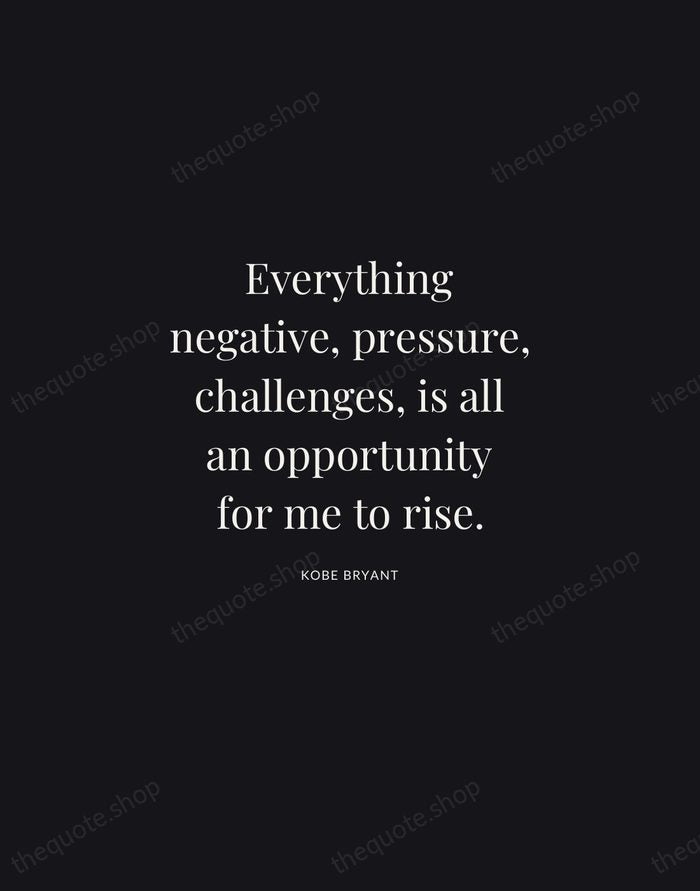 Everything negative, pressure, challenges, is all an opportunity for me to rise. — Kobe Bryant | Printable Wall Art — Midnight Serif