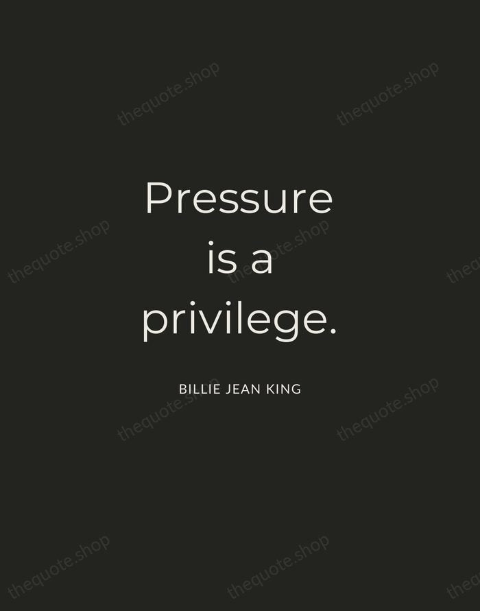 Pressure is a privilege. — Billie Jean King — Charcoal Sans