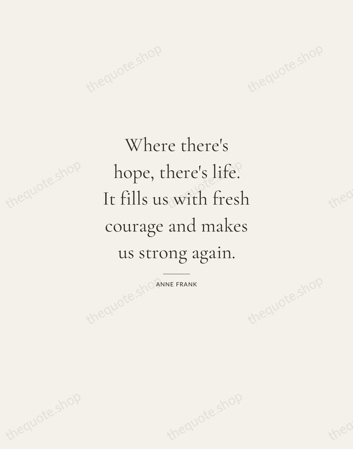 Where there's hope, there's life. It fills us with fresh courage and… — Anne Frank — Gallery Rule