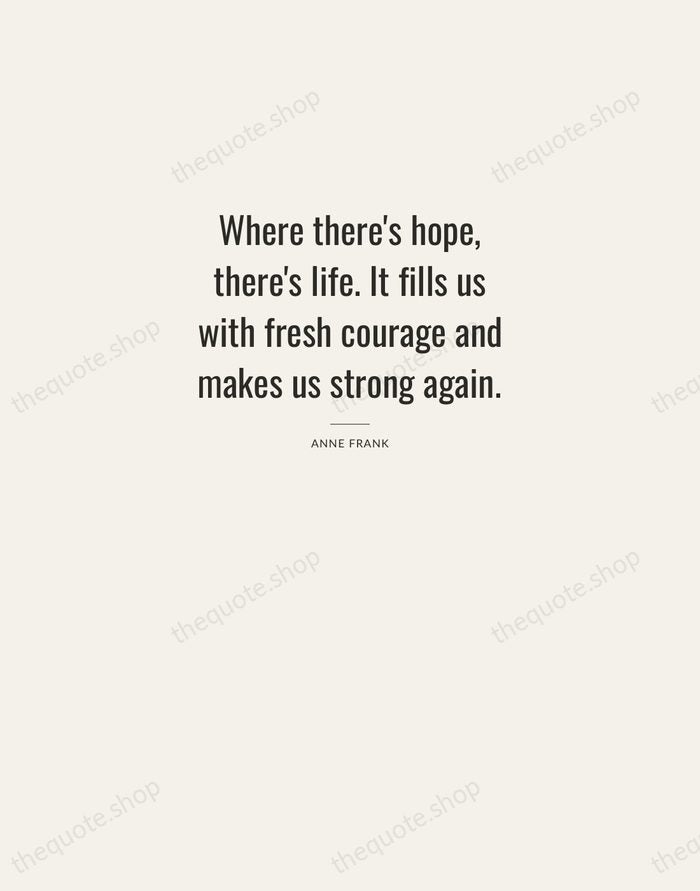 Where there's hope, there's life. It fills us with fresh courage and… — Anne Frank — Letterpress Caps