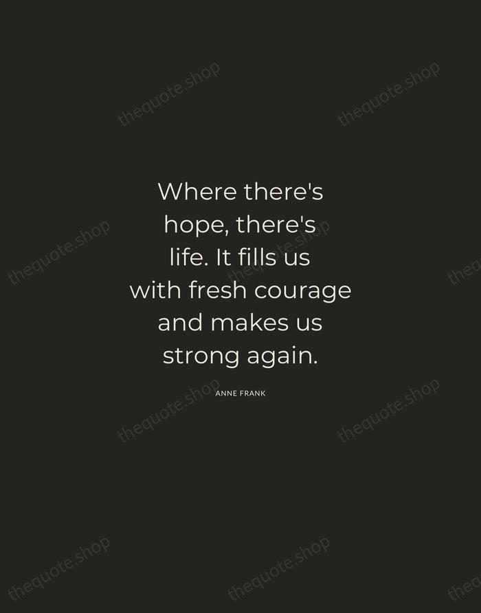 Where there's hope, there's life. It fills us with fresh courage and… — Anne Frank — Charcoal Sans