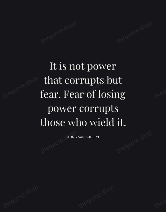 It is not power that corrupts but fear. Fear of losing power… — Aung San Suu Kyi | Printable Wall Art — Midnight Serif