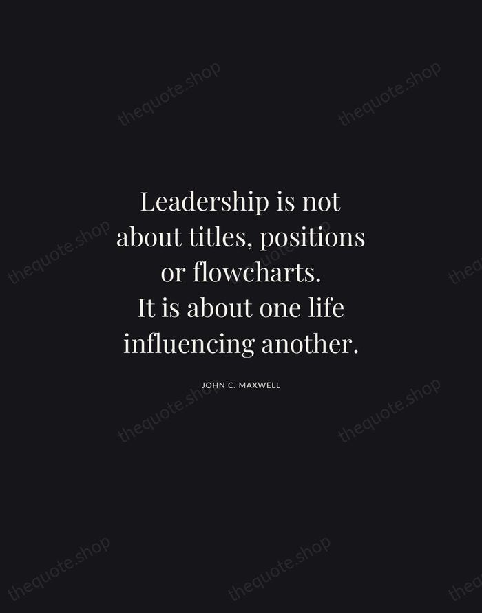 Leadership is not about titles, positions or flowcharts. It is about one… — John C. Maxwell | Printable Wall Art — Midnight Serif