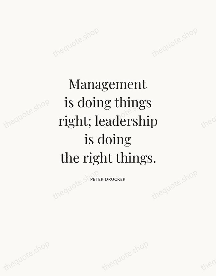 Management is doing things right; leadership is doing the right things. — Peter Drucker | Printable Wall Art — Atelier Serif