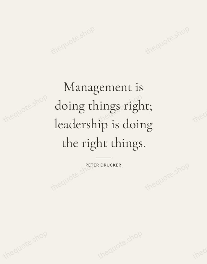 Management is doing things right; leadership is doing the right things. — Peter Drucker — Gallery Rule