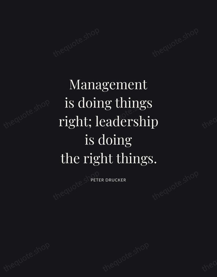 Management is doing things right; leadership is doing the right things. — Peter Drucker | Printable Wall Art — Midnight Serif