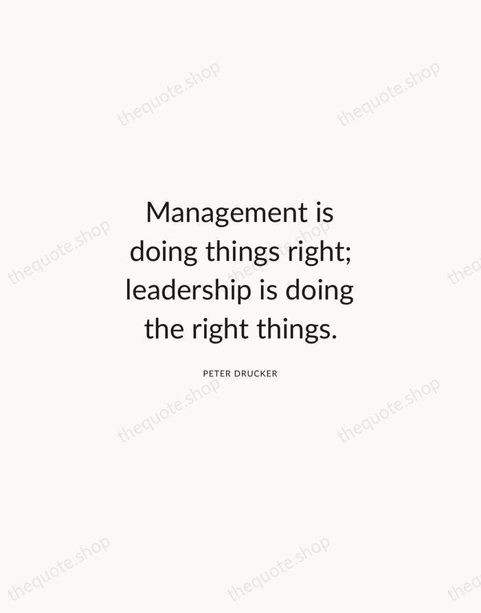 Management is doing things right; leadership is doing the right things. — Peter Drucker — Modern Sans Calm