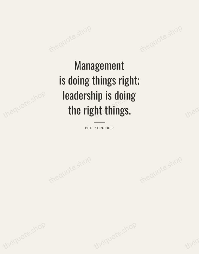 Management is doing things right; leadership is doing the right things. — Peter Drucker — Letterpress Caps