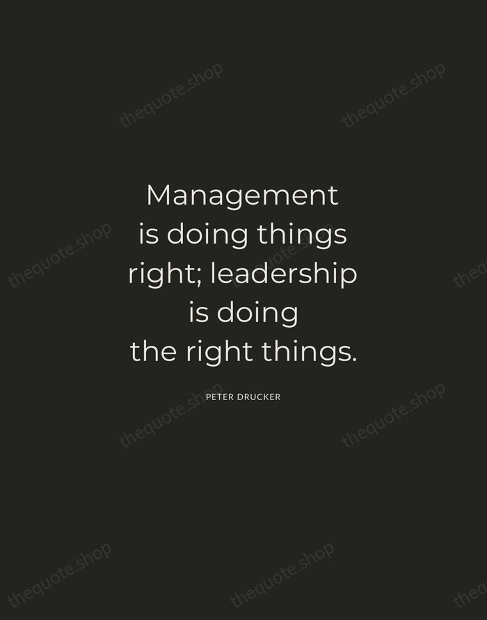 Management is doing things right; leadership is doing the right things. — Peter Drucker — Charcoal Sans