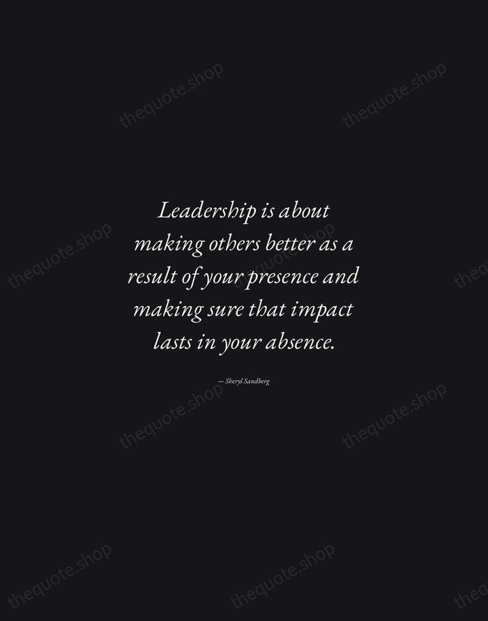 Leadership is about making others better as a result of your presence… — Sheryl Sandberg — Manuscript Italic