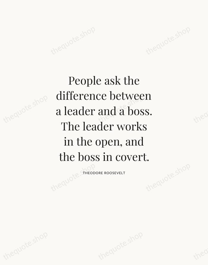 People ask the difference between a leader and a boss. The leader… — Theodore Roosevelt | Printable Wall Art — Atelier Serif