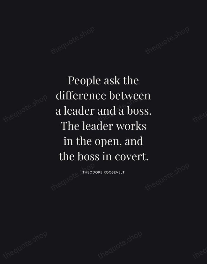 People ask the difference between a leader and a boss. The leader… — Theodore Roosevelt | Printable Wall Art — Midnight Serif