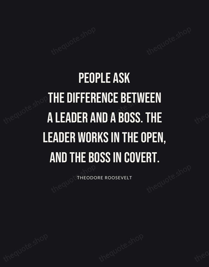 People ask the difference between a leader and a boss. The leader… — Theodore Roosevelt | Printable Wall Art — Poster Condensed