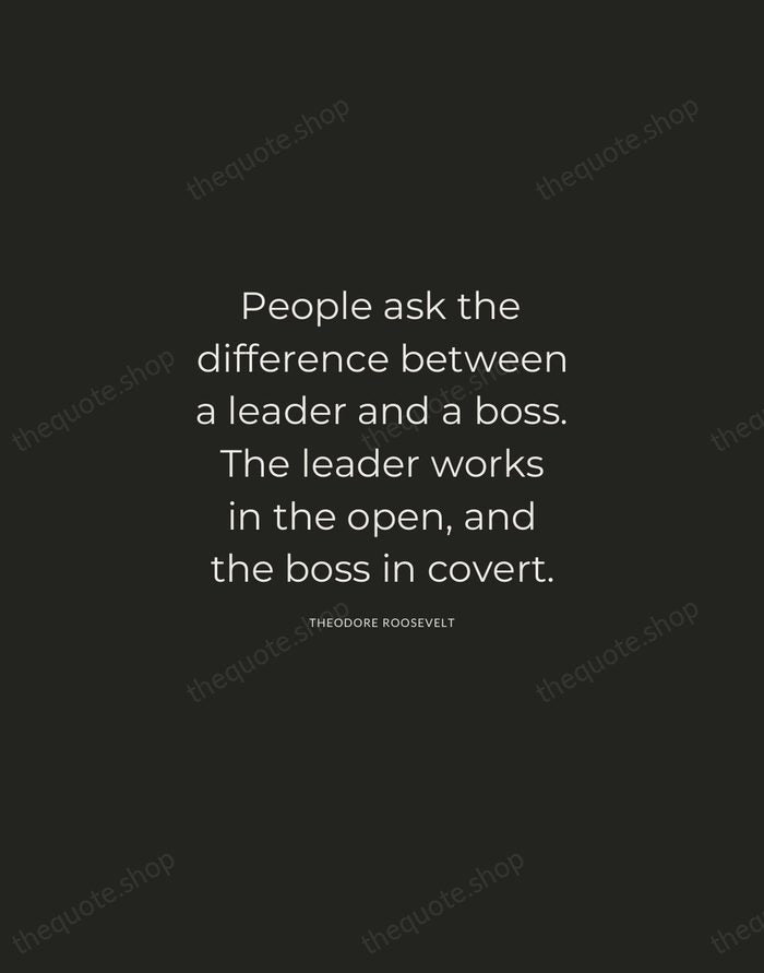 People ask the difference between a leader and a boss. The leader… — Theodore Roosevelt — Charcoal Sans