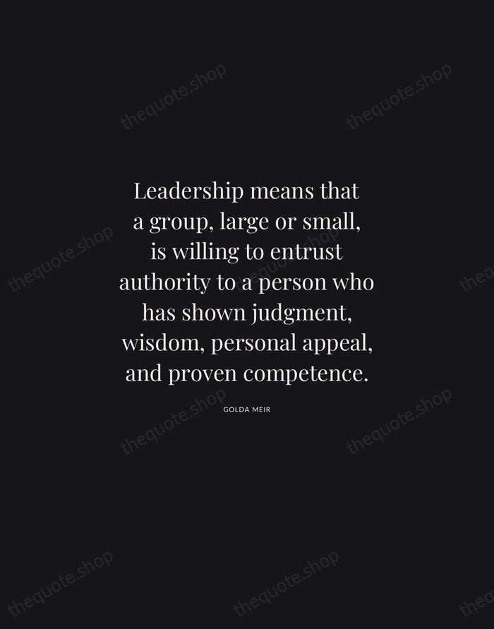 Leadership means that a group, large or small, is willing to entrust… — Golda Meir | Printable Wall Art — Midnight Serif