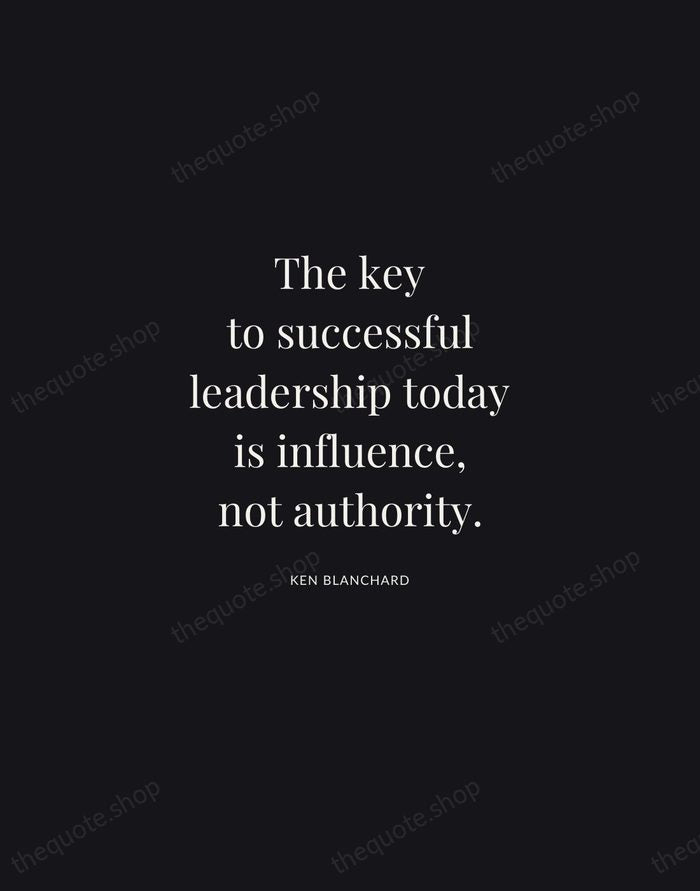 The key to successful leadership today is influence, not authority. — Ken Blanchard | Printable Wall Art — Midnight Serif