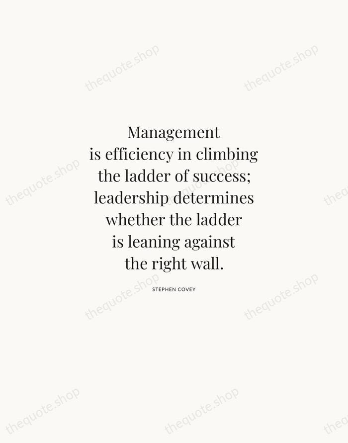 Management is efficiency in climbing the ladder of success; leadership determines whether… — Stephen Covey | Printable Wall Art — Atelier Serif