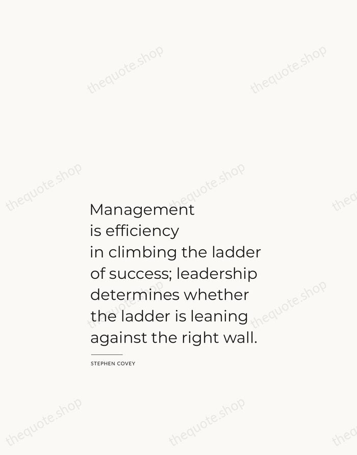 Management is efficiency in climbing the ladder of success; leadership determines whether… — Stephen Covey — Studio Left