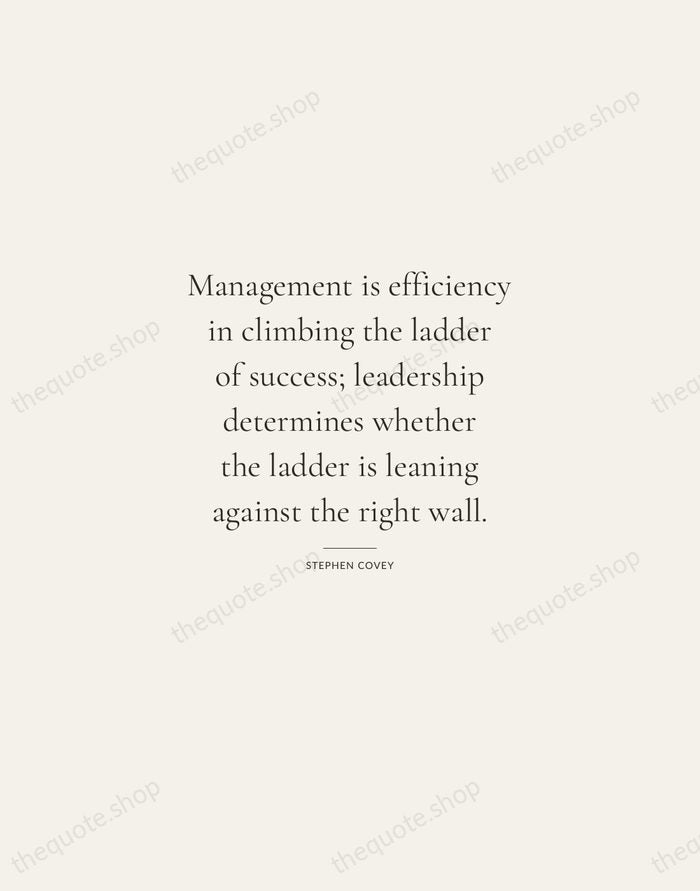 Management is efficiency in climbing the ladder of success; leadership determines whether… — Stephen Covey — Gallery Rule