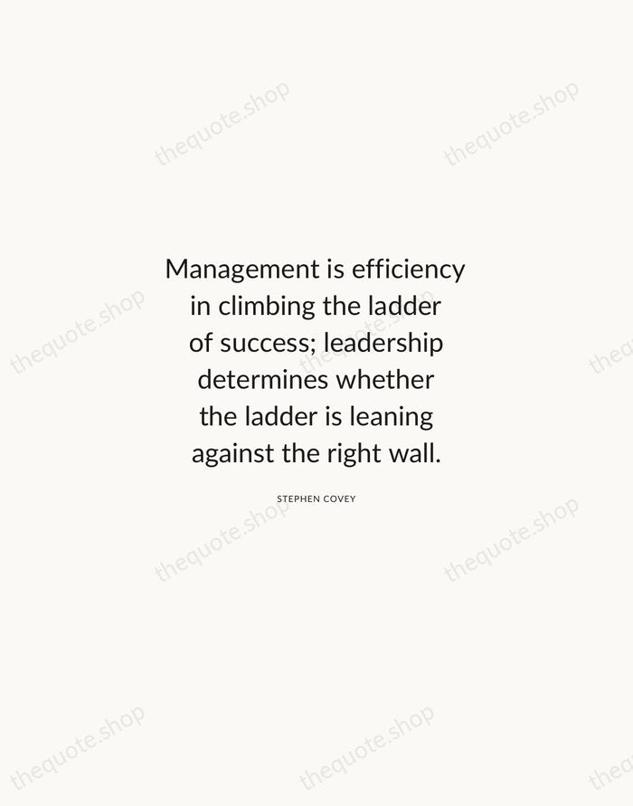 Management is efficiency in climbing the ladder of success; leadership determines whether… — Stephen Covey — Modern Sans Calm
