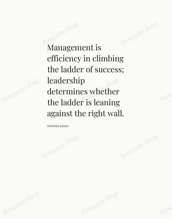 Management is efficiency in climbing the ladder of success; leadership determines whether… — Stephen Covey — Asymmetric Left