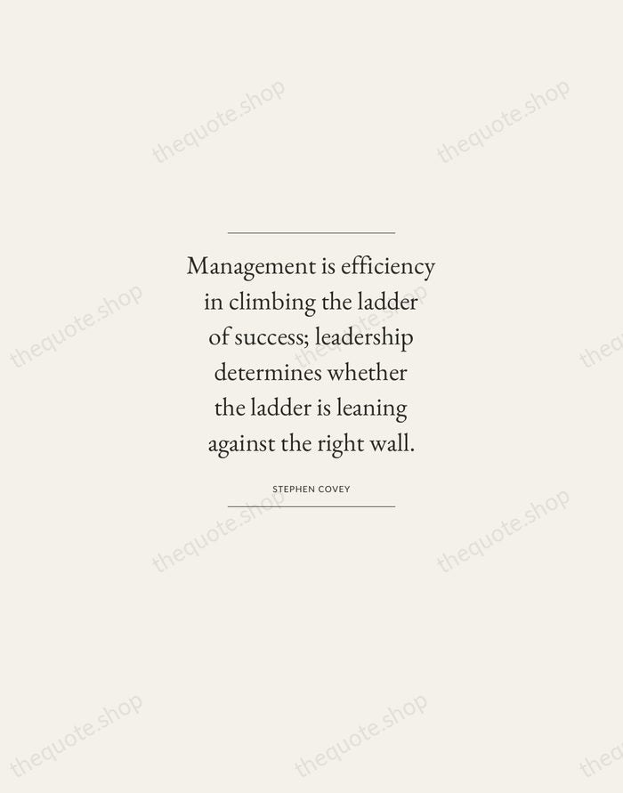 Management is efficiency in climbing the ladder of success; leadership determines whether… — Stephen Covey — Gallery Frame