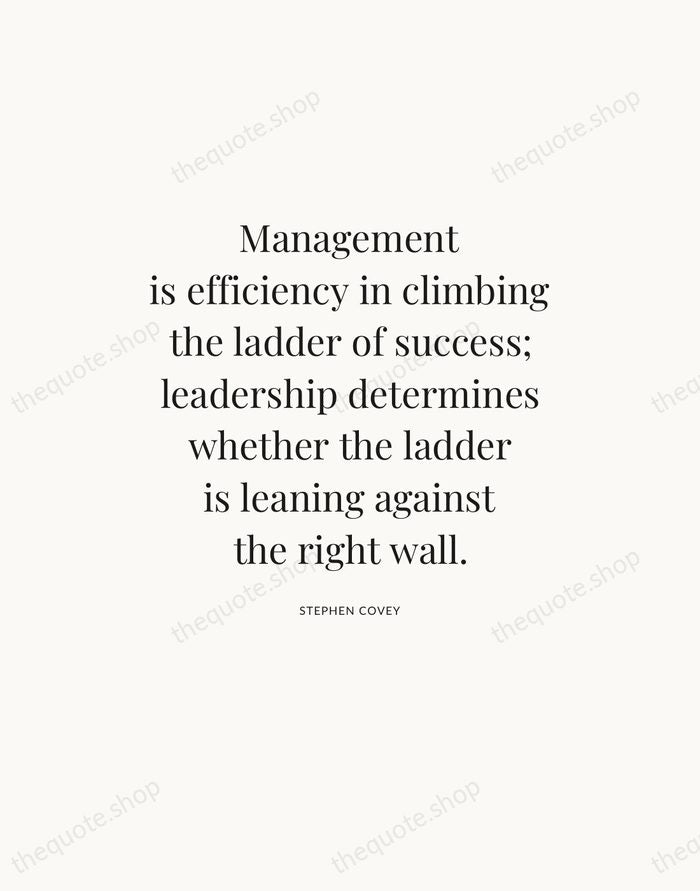 Management is efficiency in climbing the ladder of success; leadership determines whether… — Stephen Covey — Statement Serif