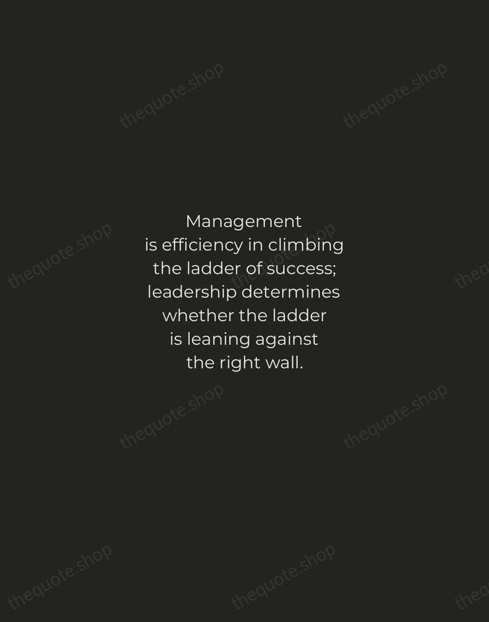 Management is efficiency in climbing the ladder of success; leadership determines whether… — Stephen Covey — Tracked Caps Unsigned