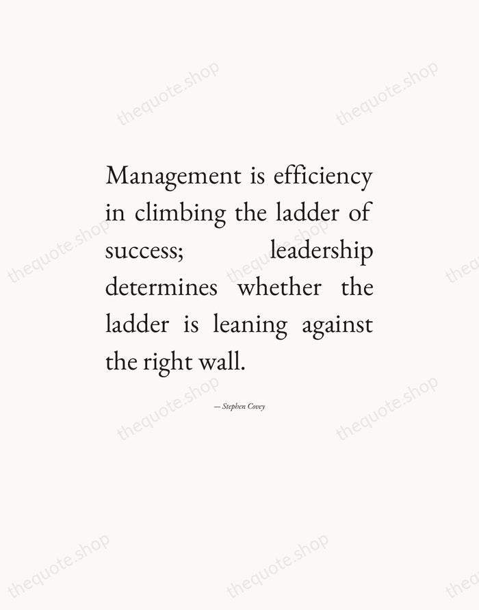 Management is efficiency in climbing the ladder of success; leadership determines whether… — Stephen Covey — Editorial Justified