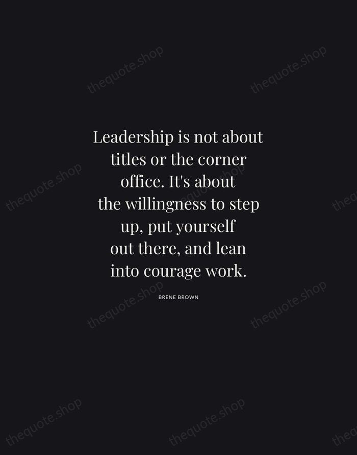 Leadership is not about titles or the corner office. It's about the… — Brene Brown | Printable Wall Art — Midnight Serif