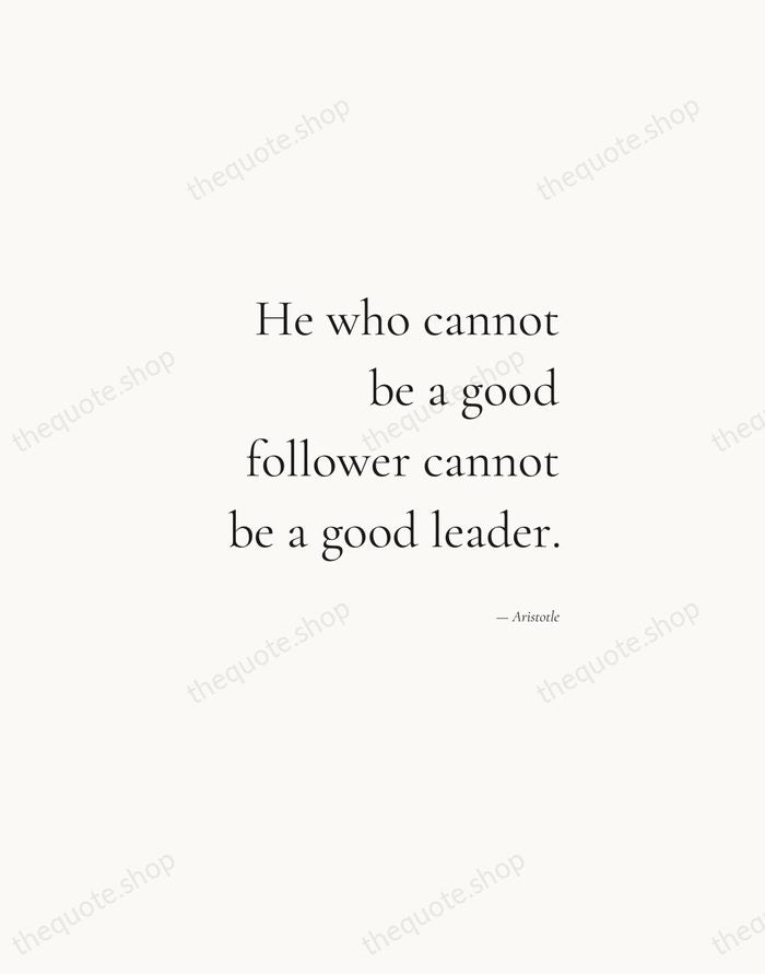 He who cannot be a good follower cannot be a good leader. — Aristotle — Soft Serif Right
