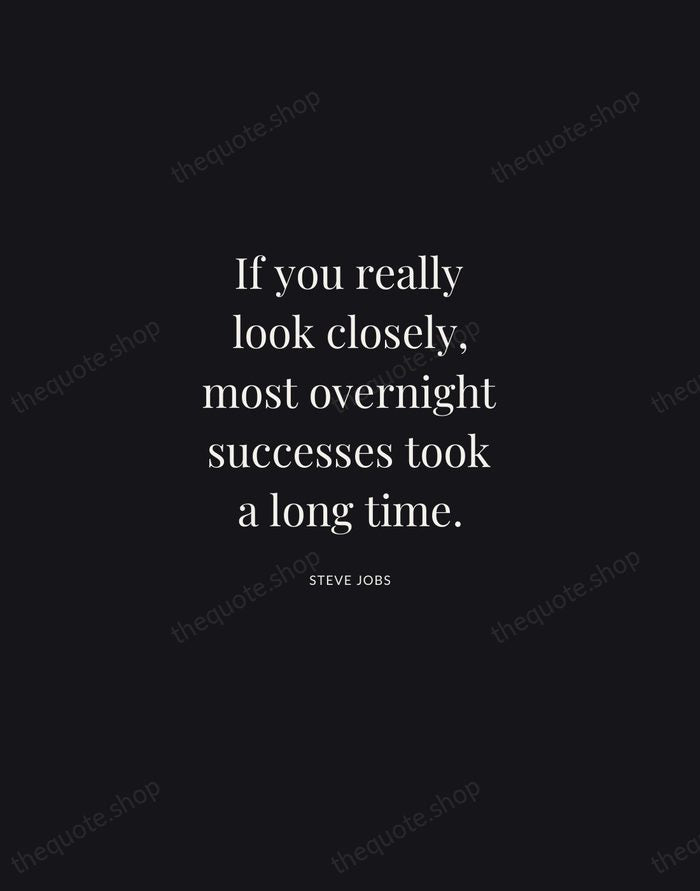 If you really look closely, most overnight successes took a long time. — Steve Jobs | Printable Wall Art — Midnight Serif