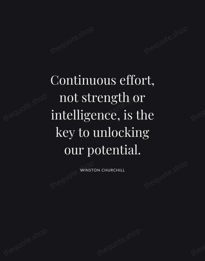 Continuous effort, not strength or intelligence, is the key to unlocking our… — Winston Churchill | Printable Wall Art — Midnight Serif