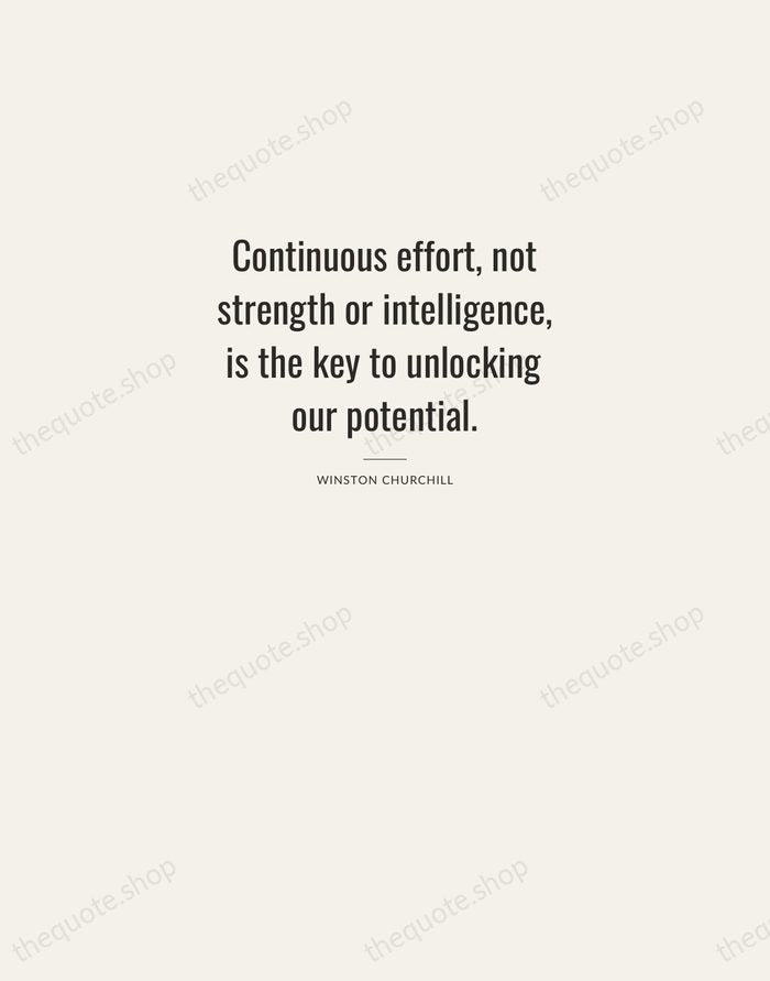 Continuous effort, not strength or intelligence, is the key to unlocking our… — Winston Churchill — Letterpress Caps