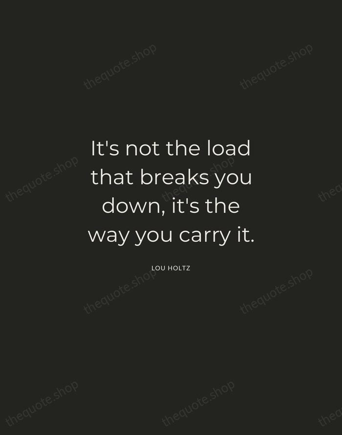It's not the load that breaks you down, it's the way you… — Lou Holtz — Charcoal Sans
