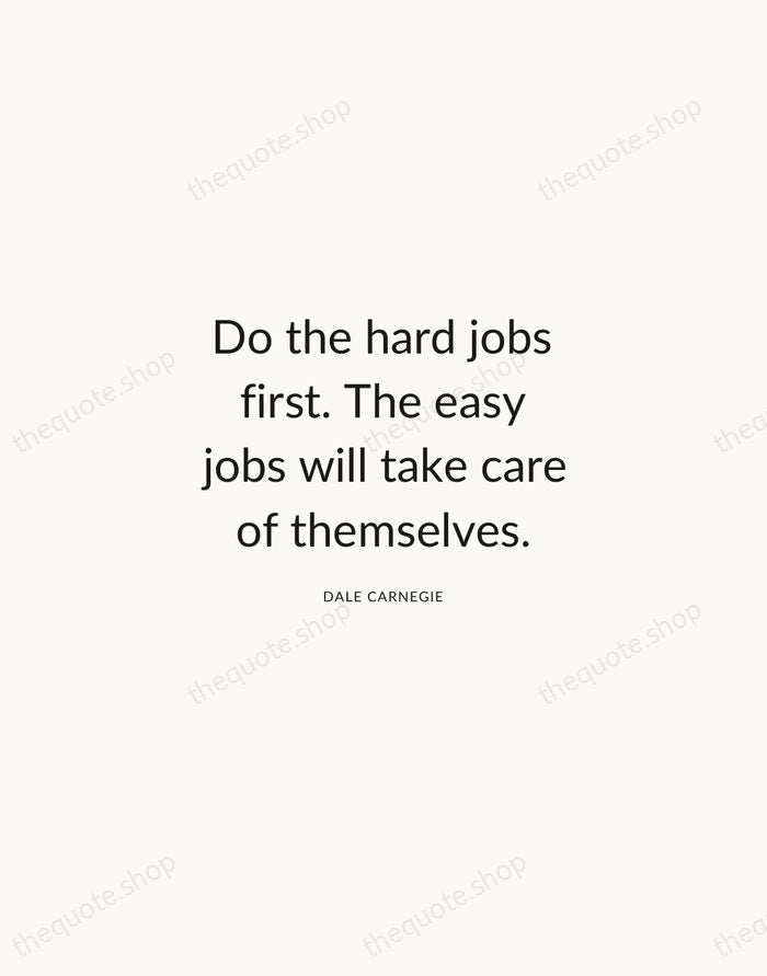 Do the hard jobs first. The easy jobs will take care of… — Dale Carnegie — Modern Sans Calm