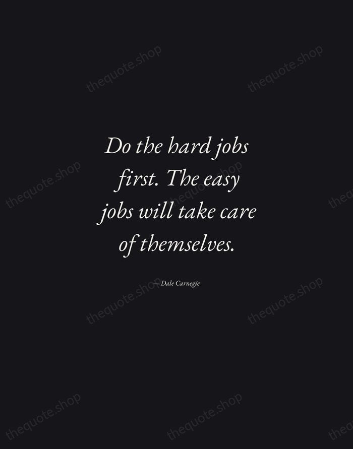 Do the hard jobs first. The easy jobs will take care of… — Dale Carnegie — Manuscript Italic