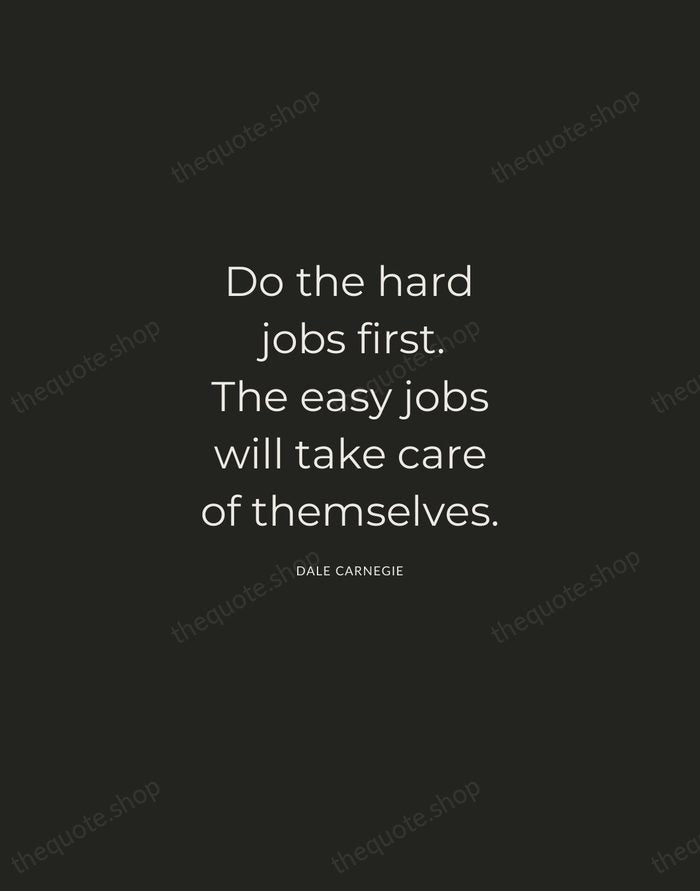 Do the hard jobs first. The easy jobs will take care of… — Dale Carnegie — Charcoal Sans