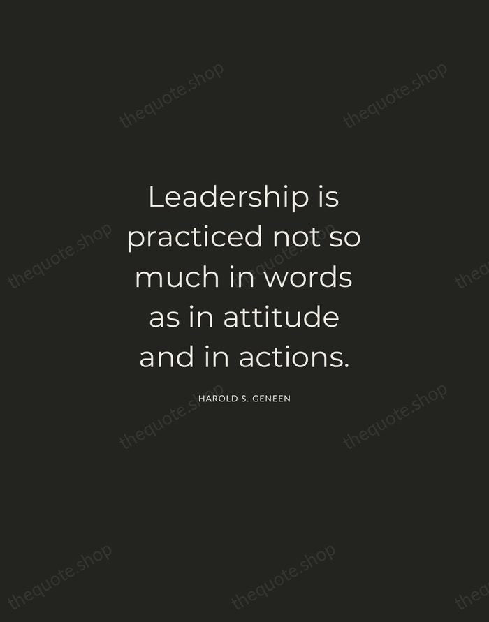 Leadership is practiced not so much in words as in attitude and… — Harold S. Geneen — Charcoal Sans