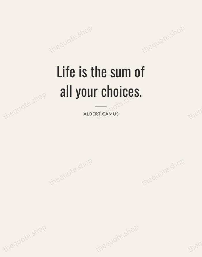 Life is the sum of all your choices. — Albert Camus — Letterpress Caps
