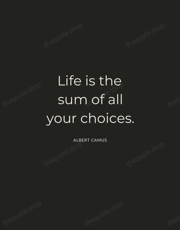 Life is the sum of all your choices. — Albert Camus — Charcoal Sans