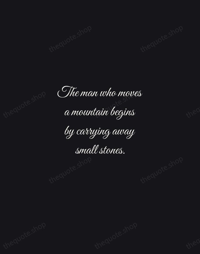 The man who moves a mountain begins by carrying away small stones. — Confucius — Night Script