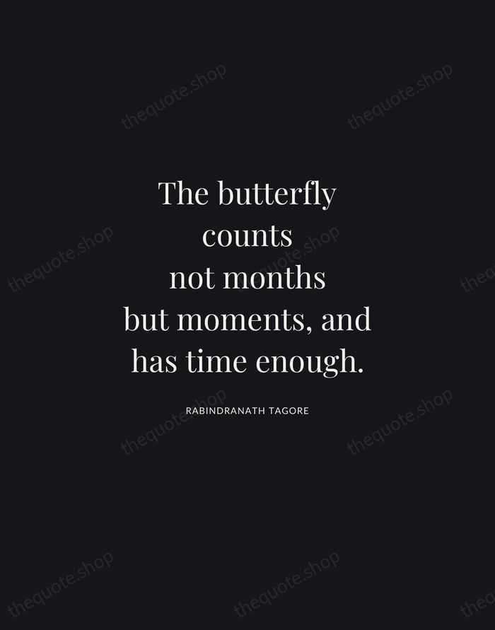 The butterfly counts not months but moments, and has time enough. — Rabindranath Tagore | Printable Wall Art — Midnight Serif