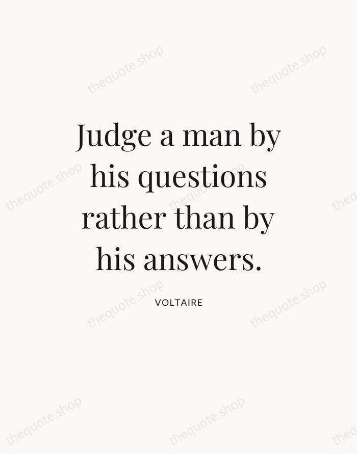 Judge a man by his questions rather than by his answers. — Voltaire — Statement Serif