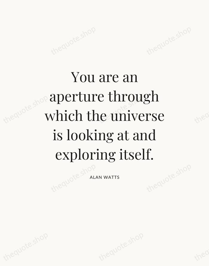 You are an aperture through which the universe is looking at and… — Alan Watts — Statement Serif