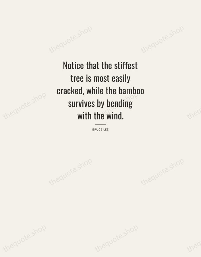 Notice that the stiffest tree is most easily cracked, while the bamboo… — Bruce Lee — Letterpress Caps