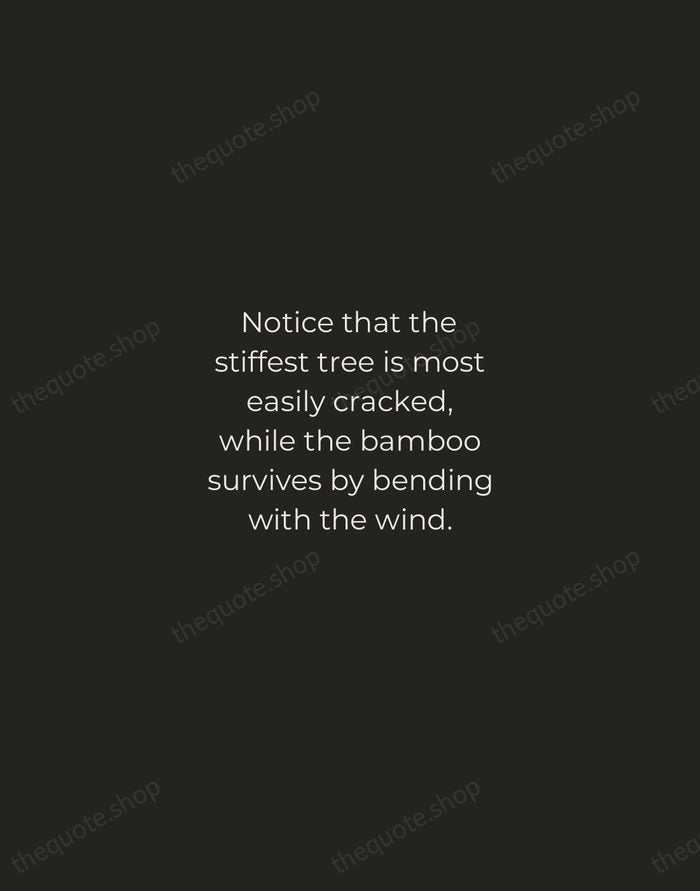 Notice that the stiffest tree is most easily cracked, while the bamboo… — Bruce Lee — Tracked Caps Unsigned